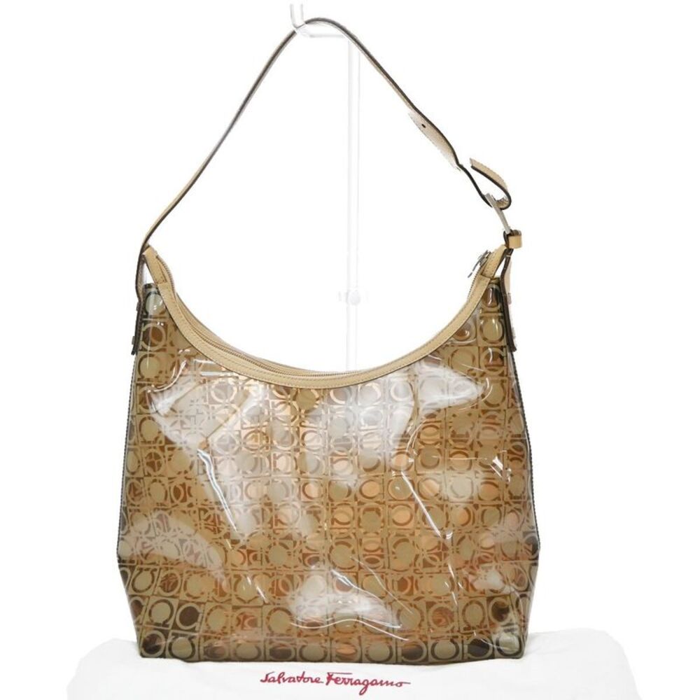 Salvatore Ferragamo Gancini Pvc Leather Brown Pvc Shoulder Bag Bag